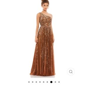 Mac Duggal One-Shoulder Sequin Brown Dress